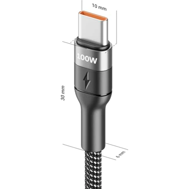 deleyCON 1,5m USB C Kabel, 100W Schnellladekabel PD 3.0 PPS für iPhone 17 16 15 Pro Max, Samsung Galaxy S25 S24 S23, iPad Pro, MacBook, hohe Datenübertragung bis 480 Mbit/s, geflochtene Baumwolle-Nylon-Ummantelung – Bild 2