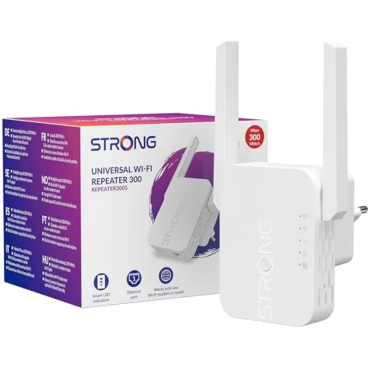 STRONG Wlan Repeater 300S, Wi-Fi 6, bis zu 300 Mbit/s, LAN-Anschluss, kompakte Größe