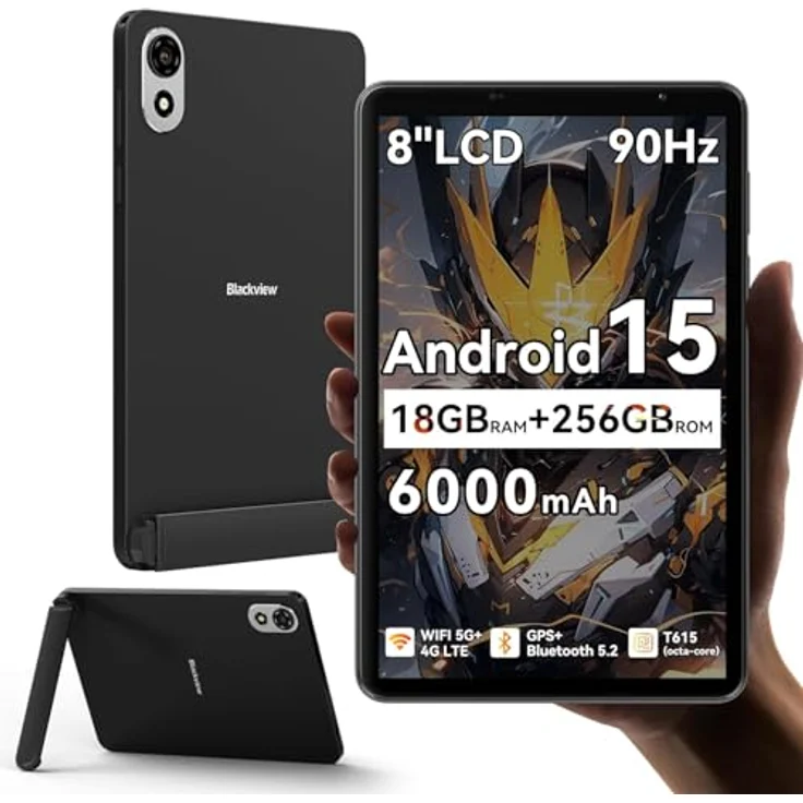 Blackview ZENO 1, 8″ HD Tablet mit 90 Hz Display, 12 GB RAM, 64 GB (erweiterbar bis 2 TB), 6000 mAh Akku, 8+8MP Kamera, GPS, Wi-Fi & 4G, Dual SIM, Felsenschwarz – Bild 1