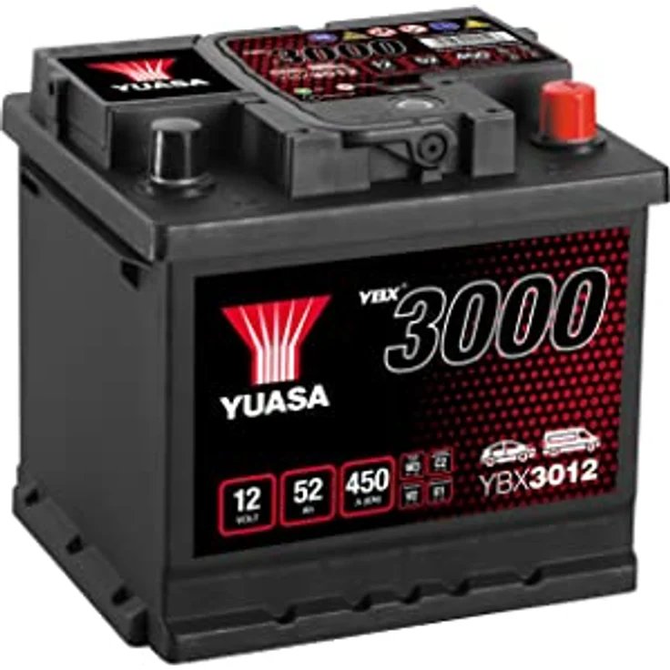 Yuasa SMF YBX3012, Starterbatterie 50Ah mit Klemme T1, integrierter Ladezustandsanzeige und Tragegriff – Bild 1