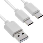 InLine 2in1 Y-Ladekabel, USB-A auf 2x USB-C, 25W Ladeleistung, kompaktes Doppel-Ladekabel, weiß, 2m