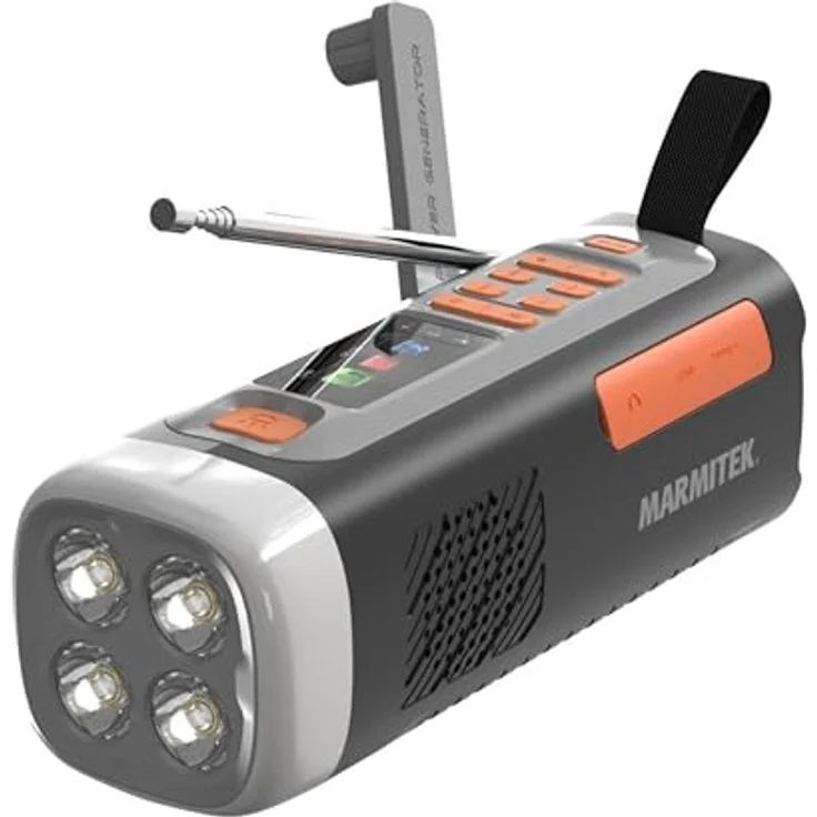 Marmitek RESQ 200, DAB+/FM Radio mit Bluetooth, 4500mAh Akku, Solarpanel, 360° Campinglampe, Schwarz – Bild 1