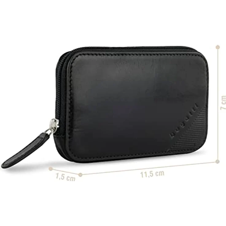 bugatti Nobile Schlüsseltasche, schwarzes Leder mit Zipper und zwei Schlüsselringen – Bild 2
