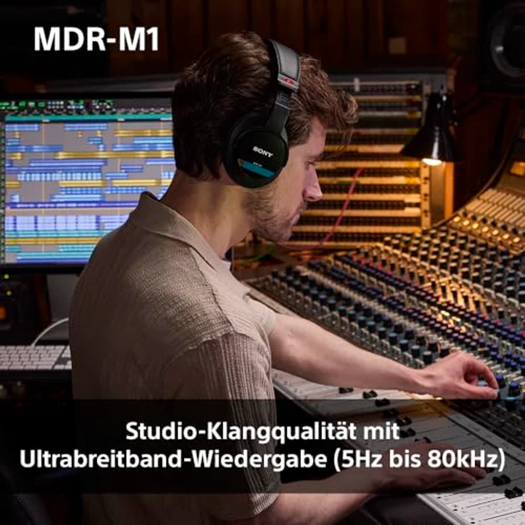 Sony MDR-M1 Studio-Kopfhörer mit geschlossenem Rücken - kabelgebunden, Ultra-Breitband-Wiedergabe (5Hz-80kHz), leicht (216g), 2 abnehmbare Kabel, schwarz – Bild 3