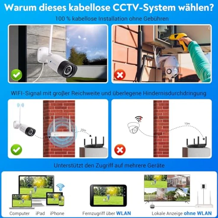 LUVISION WLAN Funk Überwachungskamera - hochauflösendes Überwachungssystem mit 5MP Kameras für den Innen- und Außenbereich, wetterfeste Ausführung, 4 Kameras – Bild 5