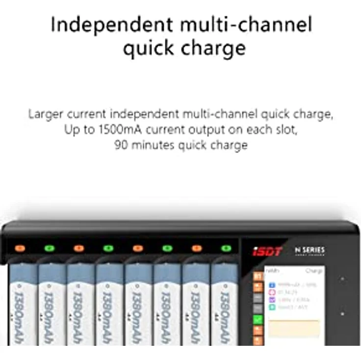 ISDT N8 Universal-Batterieladegeräte,LCD-Digtal-Ladegerät,8-Slot Speedy Smart Battery Schnellladegerät für Wiederaufladbare Batterien AA AAA Li-lon LiHv NI-MH NI-Cd LiFePO4 Entladeschutzfunktion – Bild 5