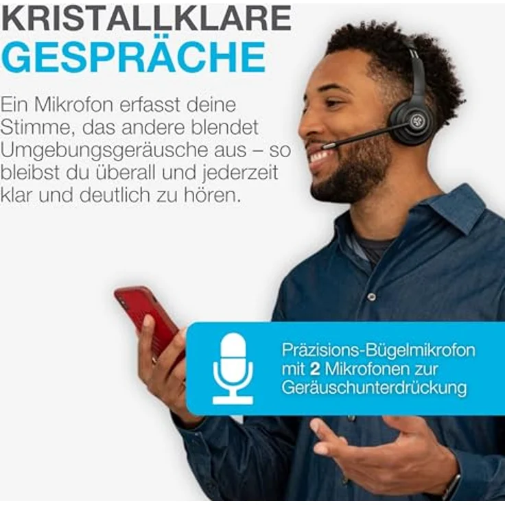 JLab Go Work 2nd Gen, Bluetooth Headset mit Noise Cancelling Mikrofon, 55h Akkulaufzeit, kabellos & per Kabel, USB-C Dongle, Multipoint für PC & Handy – Bild 4