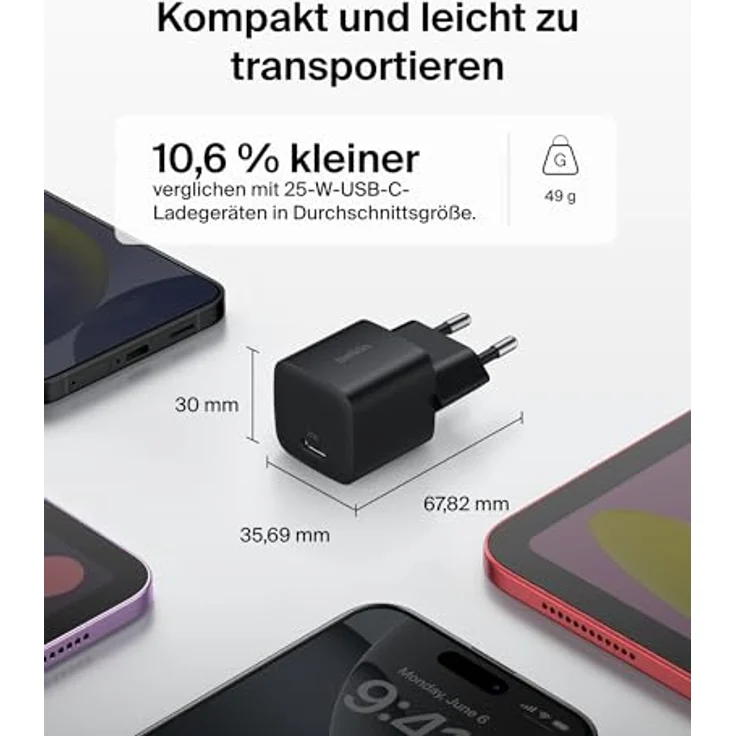 Belkin tragbares Ladegerät, 4-in-1-Power-Paket mit 20.000 mAh Power Bank, 25 W USB-C-Ladeblock, 60 W USB-C-Kabel und Reisetasche – schnelles Laden für mehrere Geräte, kompaktes Design – Bild 7