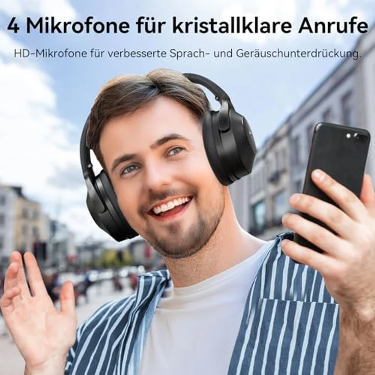 EarFun Wave Life Over-Ear Noise Cancelling Kopfhörer, Kabellos, Bluetooth 5.4, Hi-Res Klang, 60 Std Akku, 4 HD-Mikrofone, EQ in App, Leicht, Schwarz – Bild 4