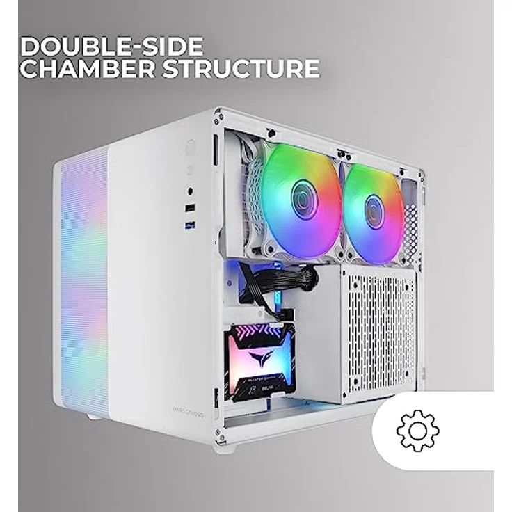Mars Gaming MC-400 Weiß, Kompaktes Micro-ATX-Gaming-Gehäuse, Volles Seitenfenster Gehärtetem Glas, 3X 120mm FRGB-Lüfter, Volles Mesh-Seitenteil – Bild 2