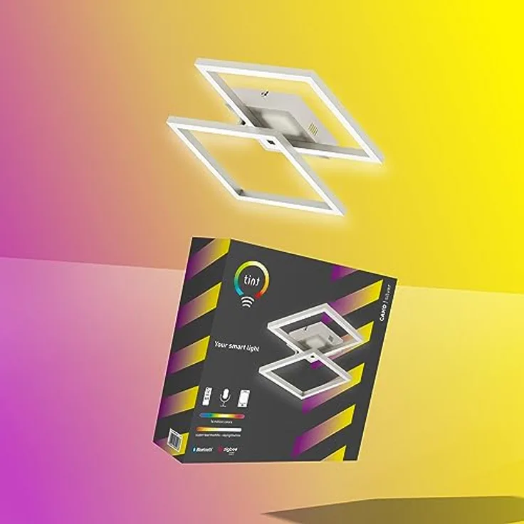 tint Smarte LED-Deckenleuchte Cano silver – Dimmbares Licht (1800-6500 K) und RGB, Alexa & Bluetooth Steuerung