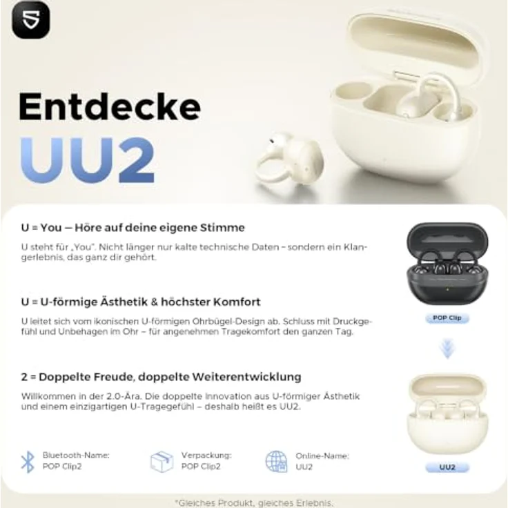 SoundPEATS UU2 Open-Ear Clip Bluetooth-Kopfhörer, Beige, 42 Std. Akkulaufzeit, LDAC Hi-Res Audio, wasserfest IPX5 – Bild 3