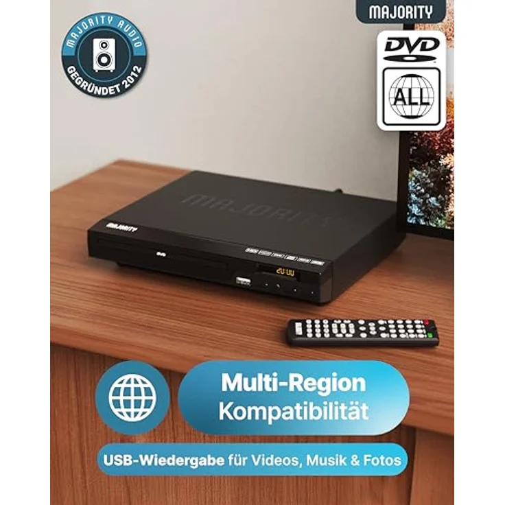 MAJORITY DVD Player Mini, Region Free mit 1080p Upscaling, USB- und CD-Wiedergabe, HDMI-Kabel und Fernbedienung, kompakt für TV – Bild 2