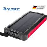 fontastic XORA10C Solar Powerbank 10000 mAh, 4 integrierte Anschlüsse, Solarpanel, LED-Leuchte, Spritzwasser- und staubdicht, ABS & Silikon Gehäuse, schwarz