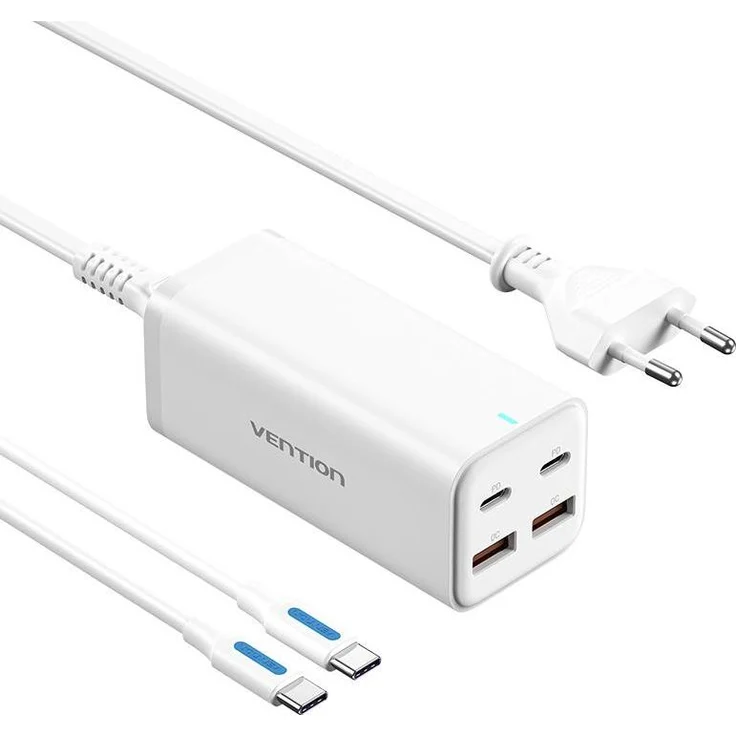 Vention FBSWG-EU, USB Ladegerät mit 100 W, zwei USB Typ-C Anschlüssen, Schnellladung & 1,5 m Kabel, Weiss