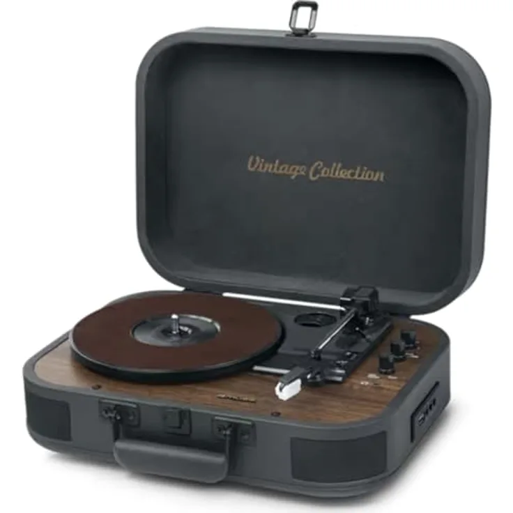 Muse MT-207 DGB, Plattenspieler mit Bluetooth, integrierten Stereo Lautsprechern und USB, schwarz