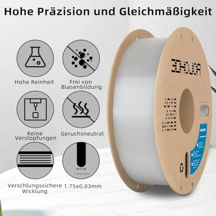 3DHoJor PETG Filament 1.75mm 1KG Durchscheinend, hohe Zähigkeit und Druckstabilität, feuchtigkeitsbeständig – Bild 3