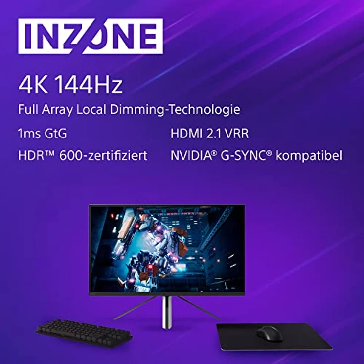 Sony INZONE M9 27 Zoll Gaming Monitor: 4K 144Hz 1ms Full Array Local Dimming HDMI 2.1 VRR 2022 Modell, Weiß – Bild 2