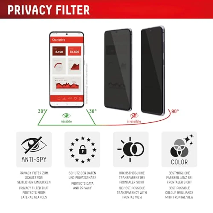 Displex Privacy Schutzglas (10H) FC für iPhone 17/17 Pro, Full Cover Displayschutz mit Blickschutz und Eco-Montagerahmen – Bild 3