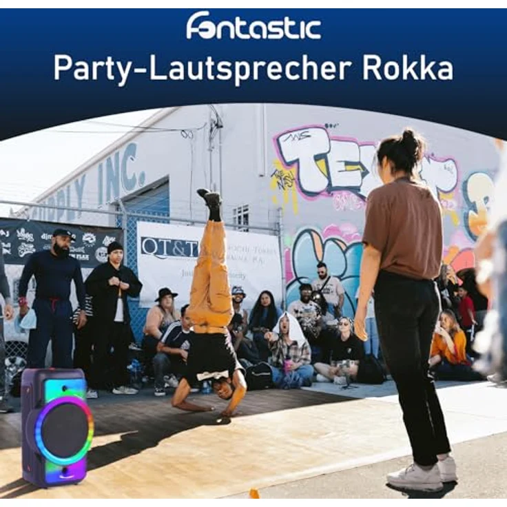 Fontastic Party Lautsprecher Rokka, tragbarer Trolley-Bluetooth Lautsprecher mit USB-Wiedergabe, AUX, MicroSD, LED-RGB Lichteffekten und Mikrofon, Schwarz – Bild 2
