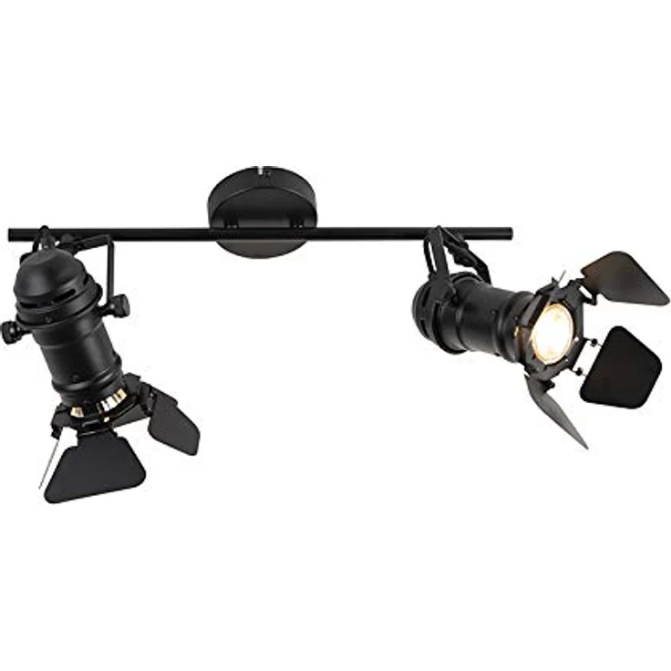 QAZQA Industrie Vintage Deckenstrahler 2-flammig-Licht schwarz mit Ventilen Film Wohnzimmer Schlafzimmer Edelstahl R – Bild 1