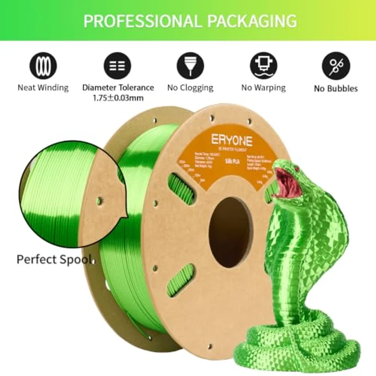 ERYONE Silk PLA Filament 1.75 mm, Grüner Apfel, 1 kg Spule, glänzende Oberflächenqualität – Bild 3