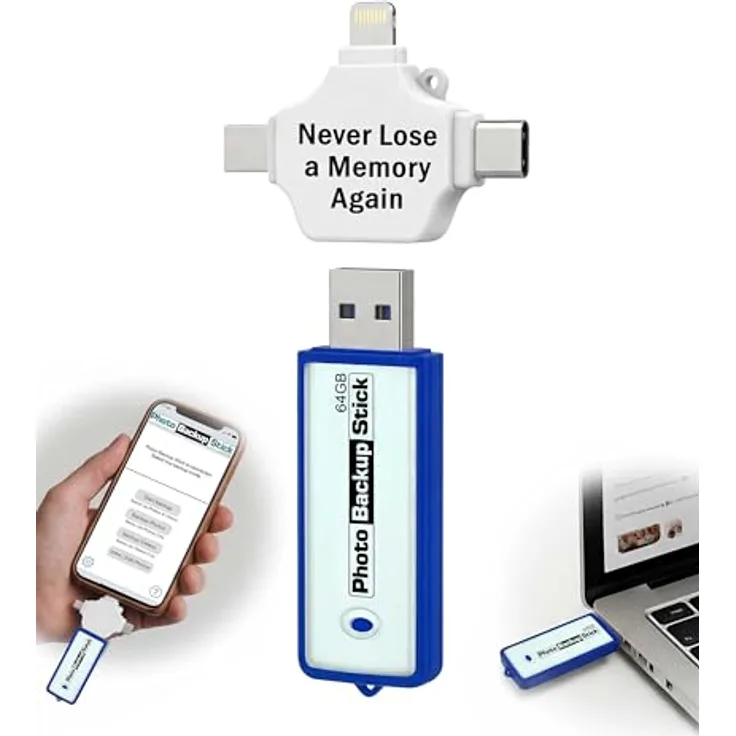 Photo Backup Stick 64 GB USB Drive Easy Picture Backup für Windows Computer & iPhones