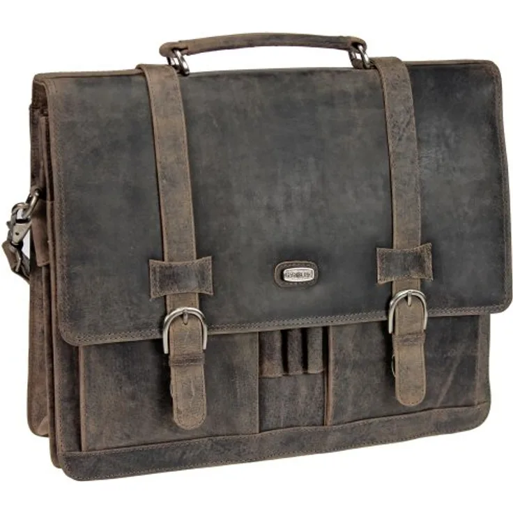 Harold's Antico Aktentasche II, eleganter Laptoptasche aus vegetabil gegerbtem Rindleder, 42 cm, braun, mit unterteiltem Hauptfach und Organizer für A4-Unterlagen