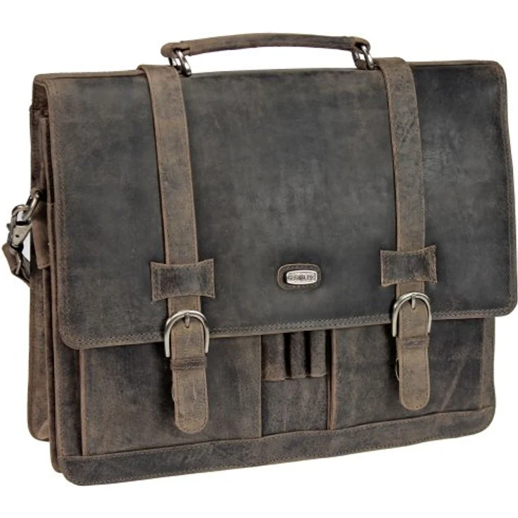 Harold's Antico Aktentasche II, eleganter Laptoptasche aus vegetabil gegerbtem Rindleder, 42 cm, braun, mit unterteiltem Hauptfach und Organizer für A4-Unterlagen – Bild 1