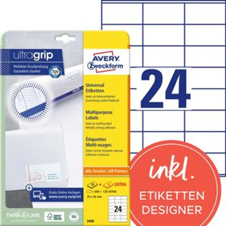 Zweckform 3490 Avery Etiketten 70 x 36mm weiß – Bild 1