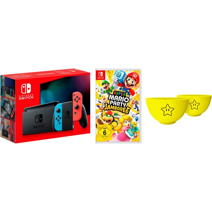 Nintendo Switch Switch + Super Mario Party Jamboree, inklusive exklusivem Müslischalen-Set und flexiblen Spielmodi