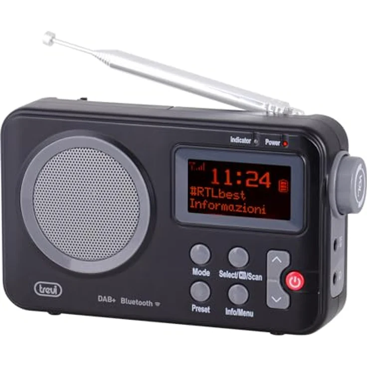 Trevi DAB 7F80 R tragbares DAB+ Radio mit Bluetooth, Uhr, programmierbaren Weckern, Kopfhöreranschluss, batteriebetrieben – Bild 1