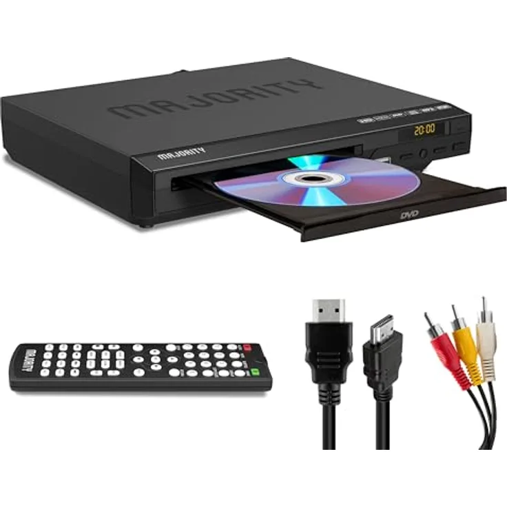 MAJORITY DVD Player Mini, Region Free mit 1080p Upscaling, USB- und CD-Wiedergabe, HDMI-Kabel und Fernbedienung, kompakt für TV