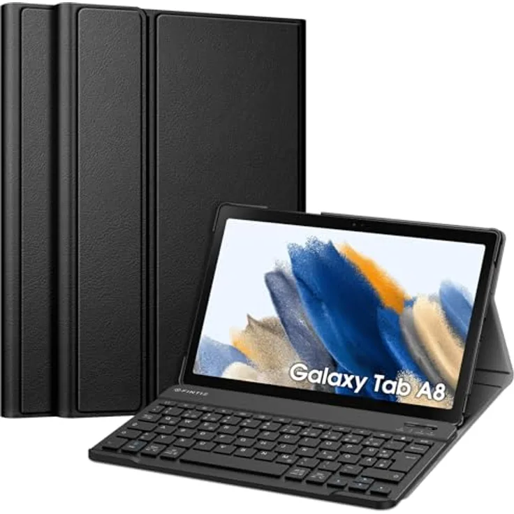 Fintie Tastatur Hülle für Samsung Galaxy Tab A8 10.5 Zoll 2022/2021 - Magnetisch Abnehmbare Deutsches Layout Tastatur, Schwarz