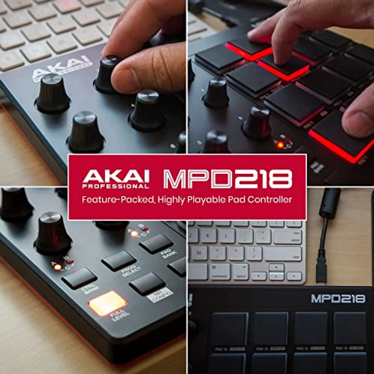 AKAI Professional MPD218 - Portabler 16-Pad-USB - MIDI-Pad-Controller Mit MPC-Pads, zuweisbaren Reglern, Tasten für Notenwiederholung, Produktionssoftware – Bild 6