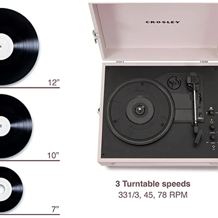 Crosley Voyager Plattenspieler mit 2 Lautsprecher, Bluetooth In & Out und AUX - 3 Speed Retro Schallplattenspieler - Für 7", 10" und 12" Vinyl - Tragbar mit Integriertem Koffer - Amethyst – Bild 2