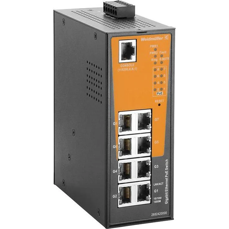 Weidmüller IE-SW-AL08M-8GTPOE, Unmanaged PoE Netzwerk Switch mit 8 Ports und 1 Gbit/s Portgeschwindigkeit