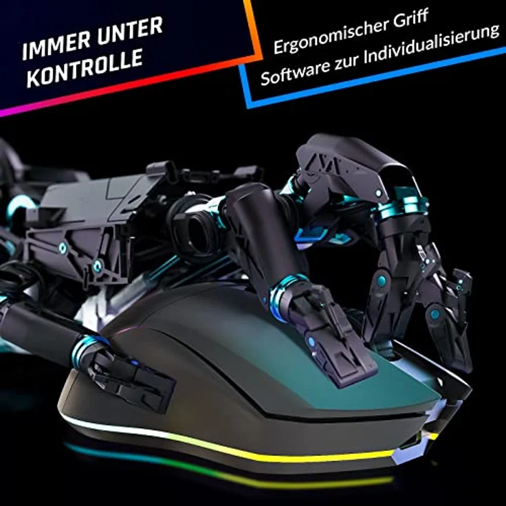 KLIM Blaze Pro Wiederaufladbare kabellose Maus - NEU 2024 - Gaming Maus mit RGB und Ladestation - Hochpräziser Sensor - Bis zu 6000 DPI - Für PC - Mattschwarz – Bild 5