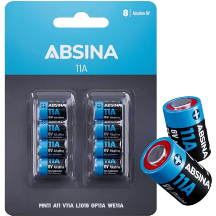 ABSINA 8x L1016F 6V Alkaline Batterie 11A - Langlebig, temperaturfest von -20°C bis +60°, ideal für Funkfernbedienungen und Alarmanlagen – Bild 1