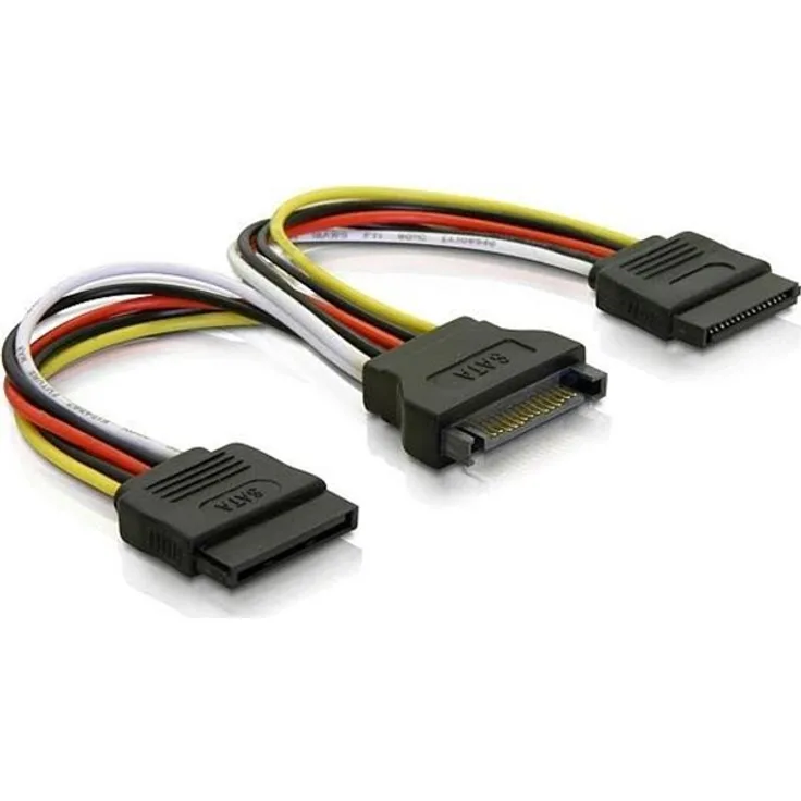 Deltaco Y-Power Adapter, 15-Pin SATA Stromstecker für 2x Festplatten, 10 cm