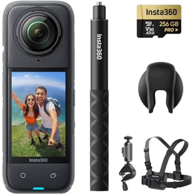 Insta360 X4 Fahrrad-Bundle – wasserdichte 8K 360°-Action-Cam, 4K Weitwinkelvideos, Unsichtbarer Selfie-Stick Effekt, Abnehmbarer Linsenschutz, 135 min Akkulaufzeit, KI-Bearbeitung, Stabilisierung – Bild 1