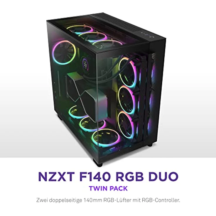 Nzxt F140 RGB Duo Twin Pack - 2 x 140mm doppelseitiger RGB-Lüfter mit RGB-Controller – 20 einzeln adressierbare LEDs – Ausgeglichener Airflow und statischer Druck – Schwarz – Bild 2
