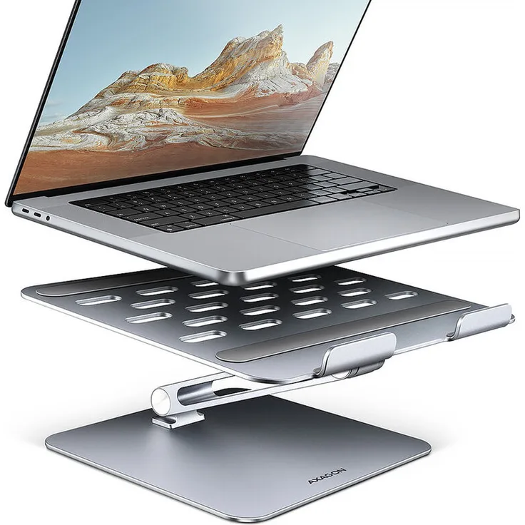 AXAGON STND-LQ Ständer für 10 bis 16 Zoll Laptops und Tablets - silber, faltbar aus Aluminium mit stufenloser Höhen- und Winkelverstellung