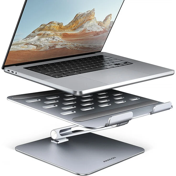 AXAGON STND-LQ Ständer für 10 bis 16 Zoll Laptops und Tablets - silber, faltbar aus Aluminium mit stufenloser Höhen- und Winkelverstellung