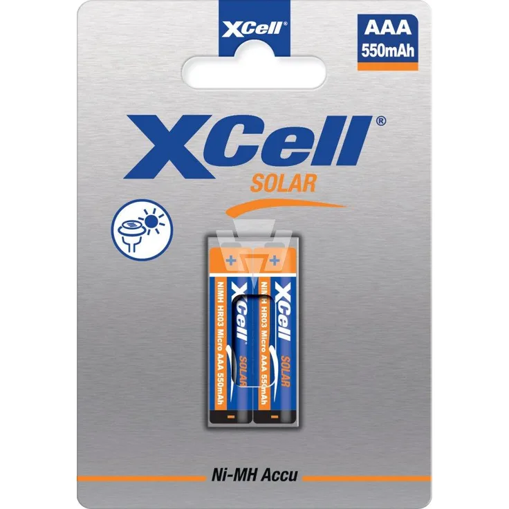 XCell Solar Accus X550AAA Ni-MH, 1,2V 550mAh, optimiert für Solar-Gartenleuchten, wetterfest, blau und orange, 2er Pack