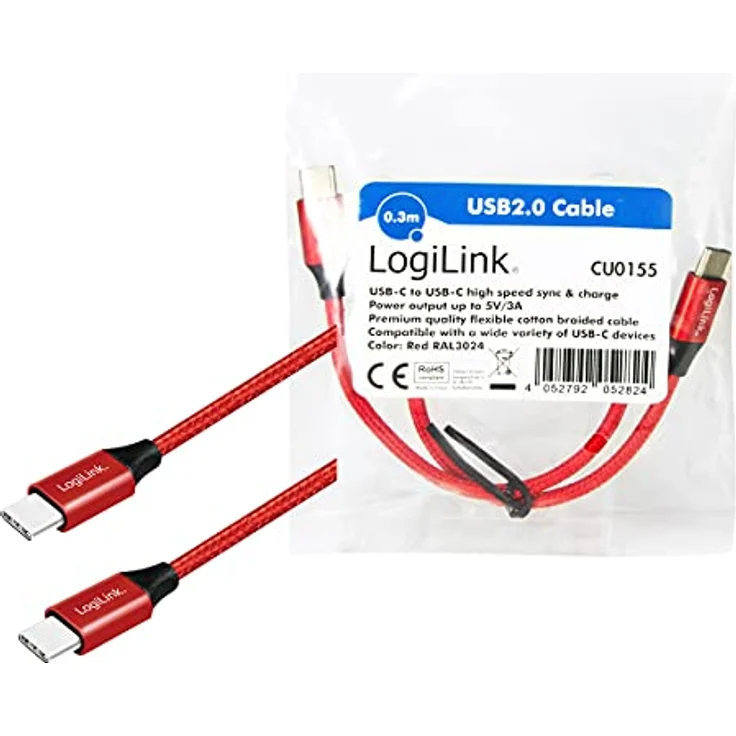 USB 2.0 Anschlusskabel, USB (Typ C) zu USB (Typ C) rot, 0,3m – Bild 9