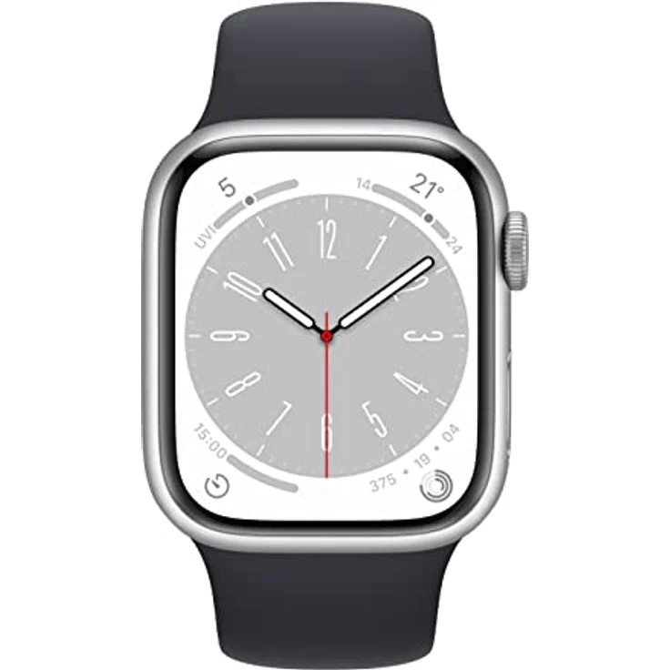 Apple Watch Series 8, Smartwatch (GPS, 41MM) mit Silber Aluminiumgehäuse und Mitternacht Sportarmband, Akku über 80% Kapazität – Bild 2