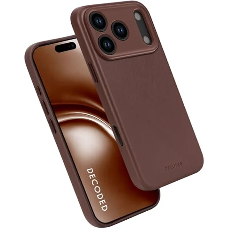 Decoded Lederhülle für iPhone 17 Pro, Premium ECCO Leder, MagSafe Kompatibel, Vollständiger Kameraschutz, Metalltasten, Stoßfest, Kratzfest, Glas Kamera Taste, Braun – Bild 1
