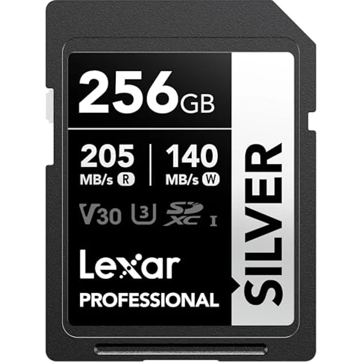 Lexar Silver SD Karte 256GB, UHS-I SDXC mit 205 MB/s Lesegeschwindigkeit, 140 MB/s Schreibgeschwindigkeit, V30, U3, C10, 4K UHD Video und lebenslanger Datenwiederherstellung – Bild 1