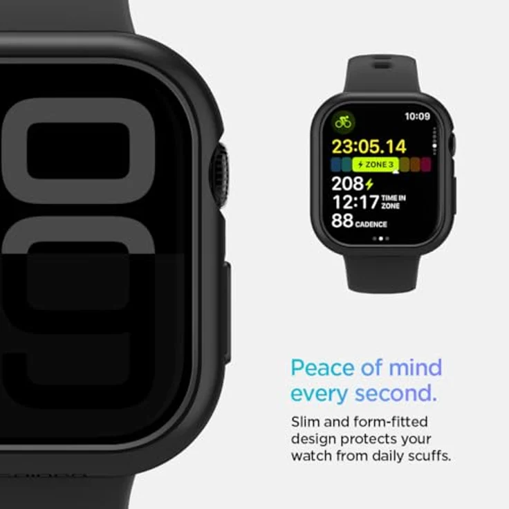 Spigen Thin Fit Hülle Kompatibel mit Apple Watch 10 42mm (2024) - Schwarz, Kratzerabwehr aus Polycarbonat, präzise Ausschnitte, erhöhte Ränder – Bild 4